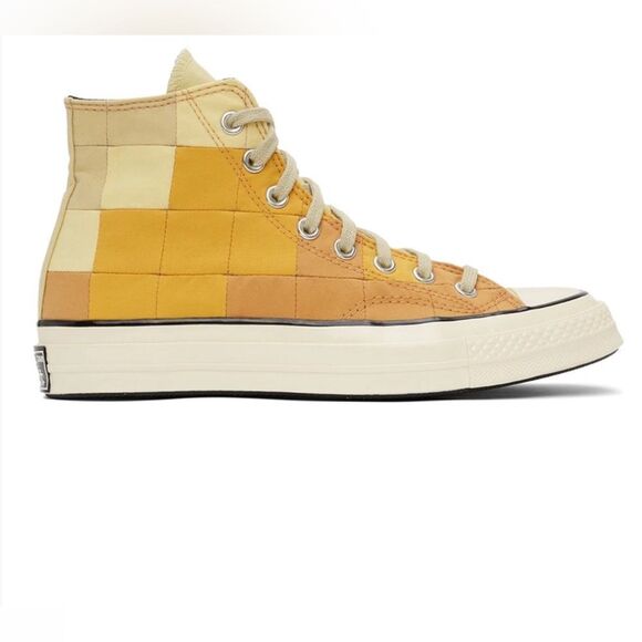 Converse Orange and Beige Chuck 70 High Top Plaid Sneakers (Size 5,Women’s 7) - Picture 2 of 11